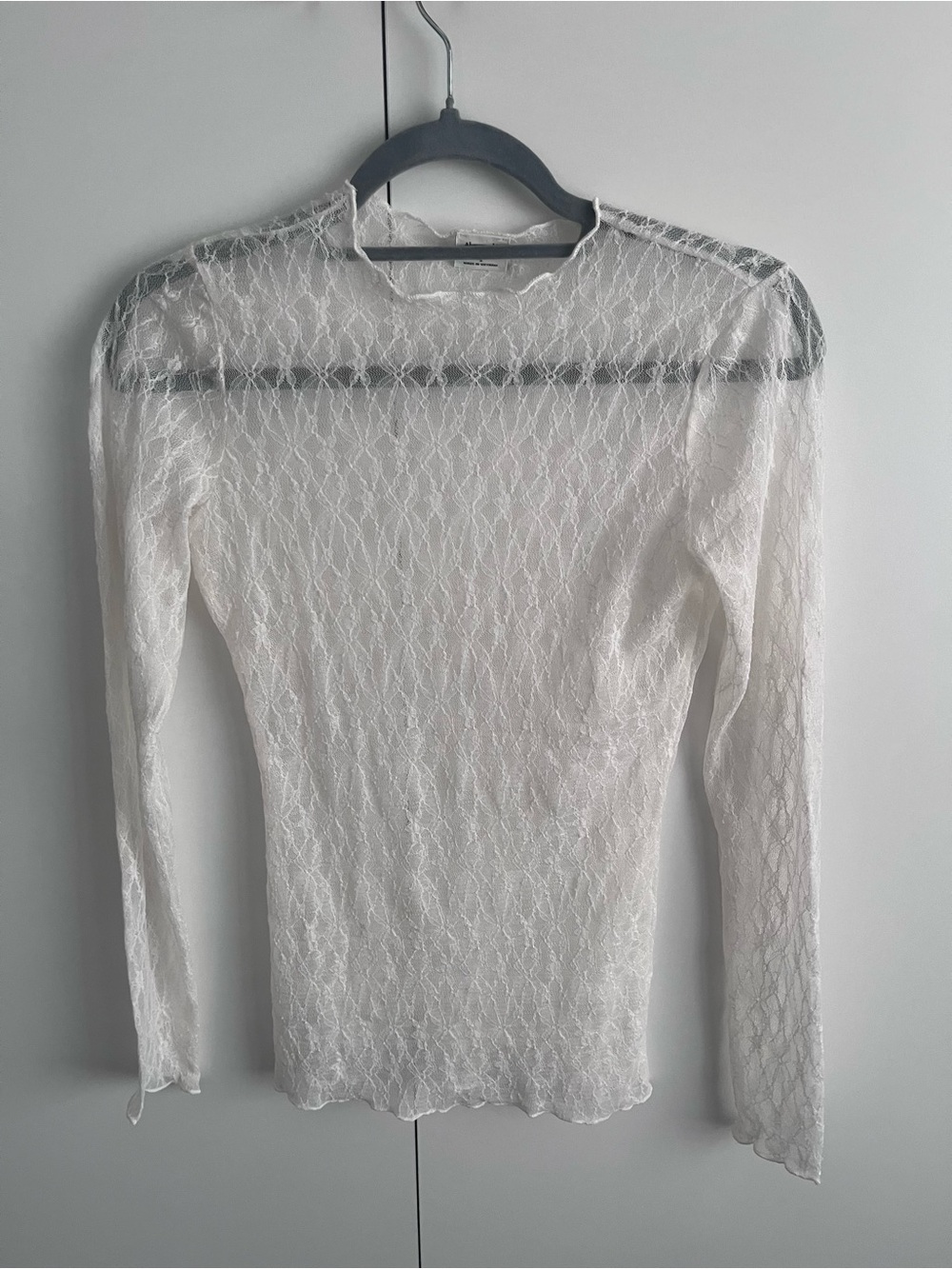 Abercrombie & Fitch White Sheer Lace Long Sleeve Top